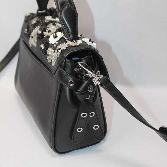 Michael Kors Black Sequined Floral Applique Bristol Small Top Handle Satchel - Picture 9 of 14